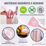 Jogo de Cozinha Kit C/12 Peças Utensílios de Cozinha em Silicone e Cabo de Madeira Antiaderentes