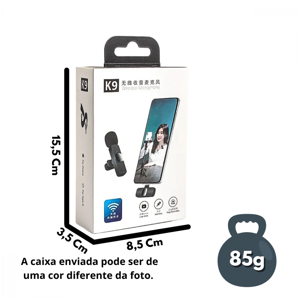 Microfone Condensador Duplo de Lapela Wireless Lightning IOS Sem Fio 2.4GHZ K9-IP-2IN1