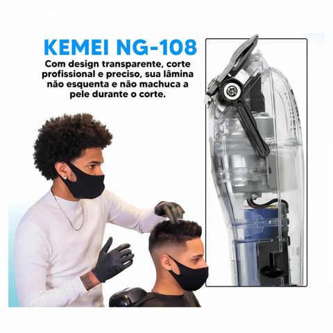 Maquina De Cortar Cabelo Transparente Bivolt Kemei Ng108