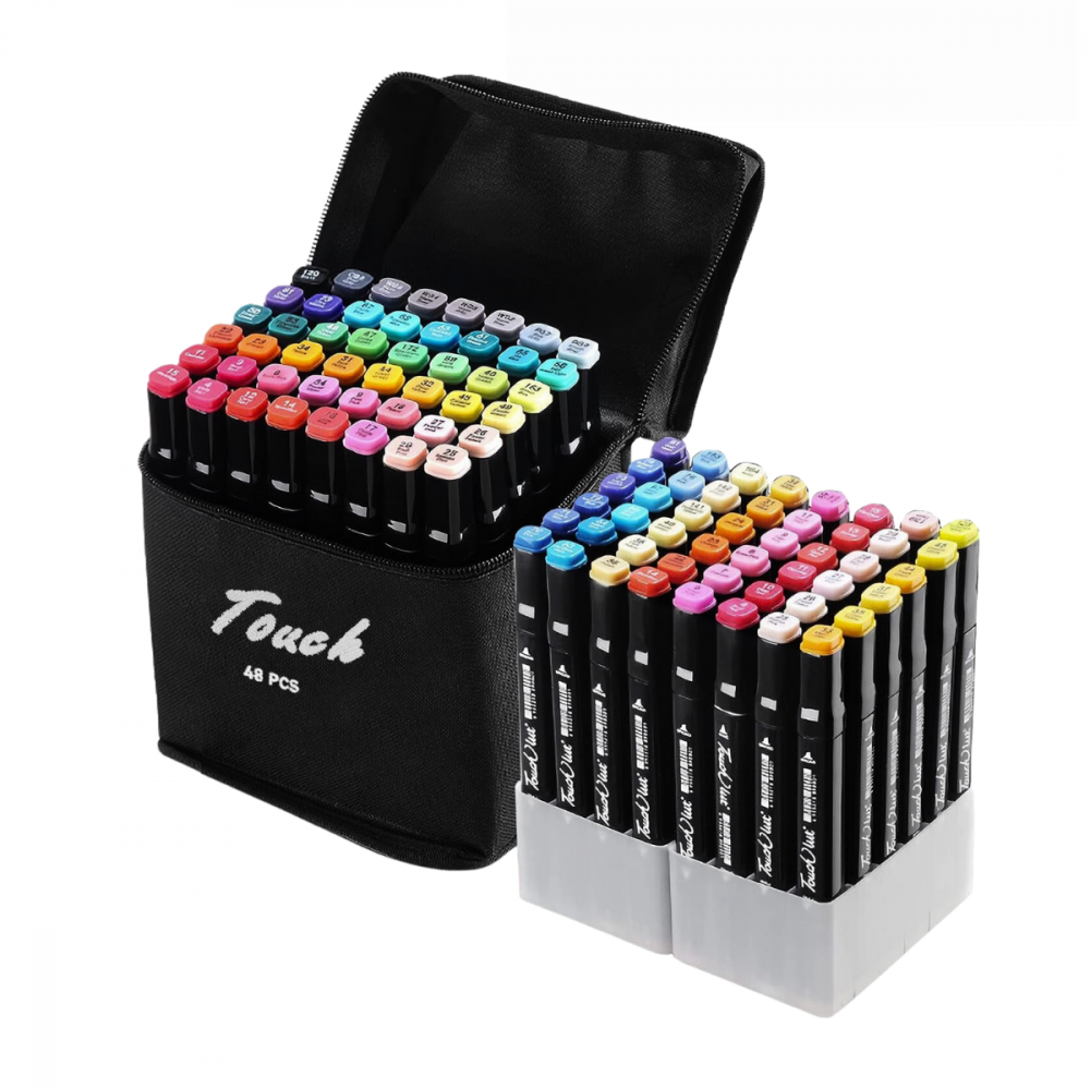 Maleta De Canetinhas Coloridas 48 Cores Para Desenho Marcador Profissional e Escolar Duas Pontas Hidrográfica Touch Sweet 48