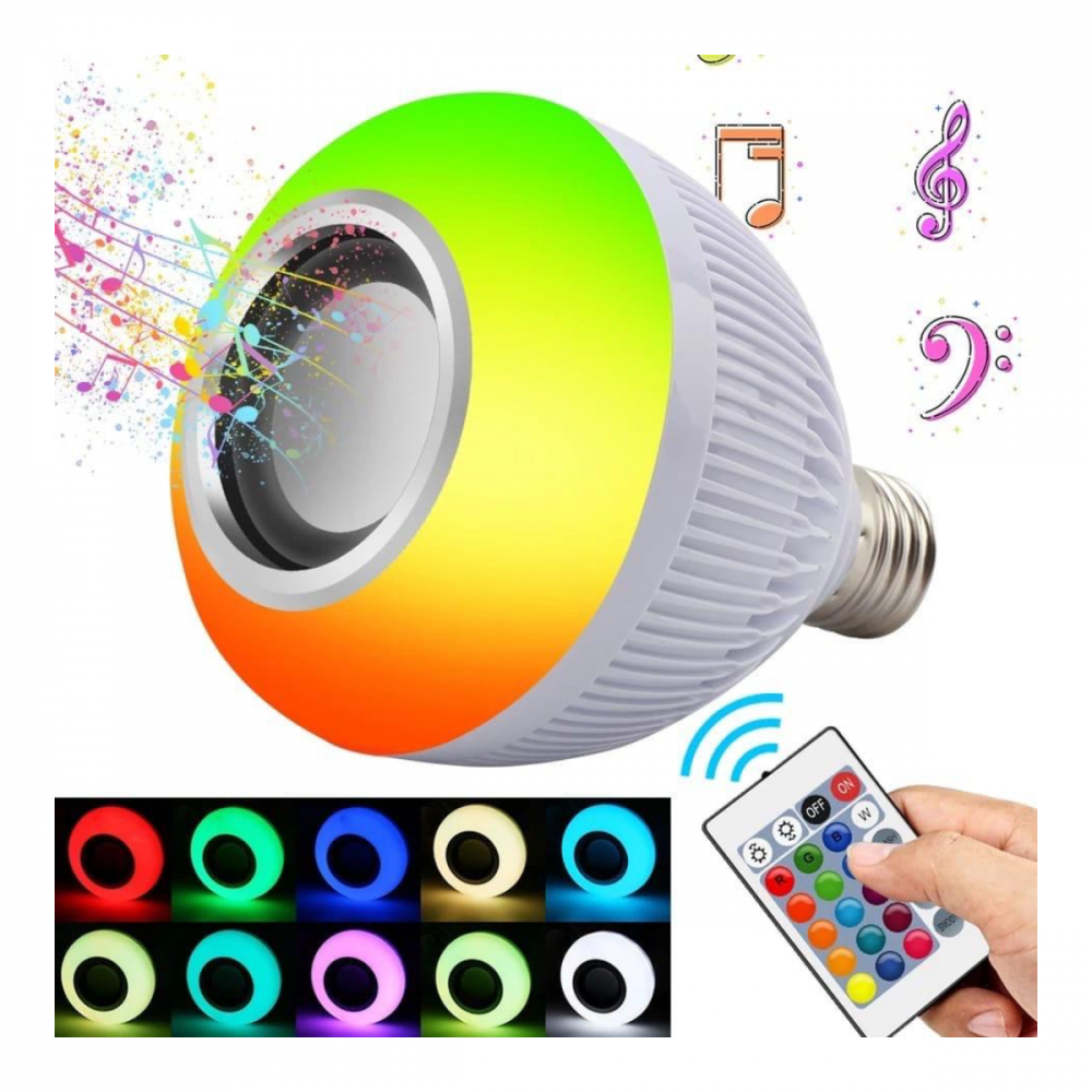 Lâmpada Caixa de Som Led Rgb Bluetooth + Controle Remoto